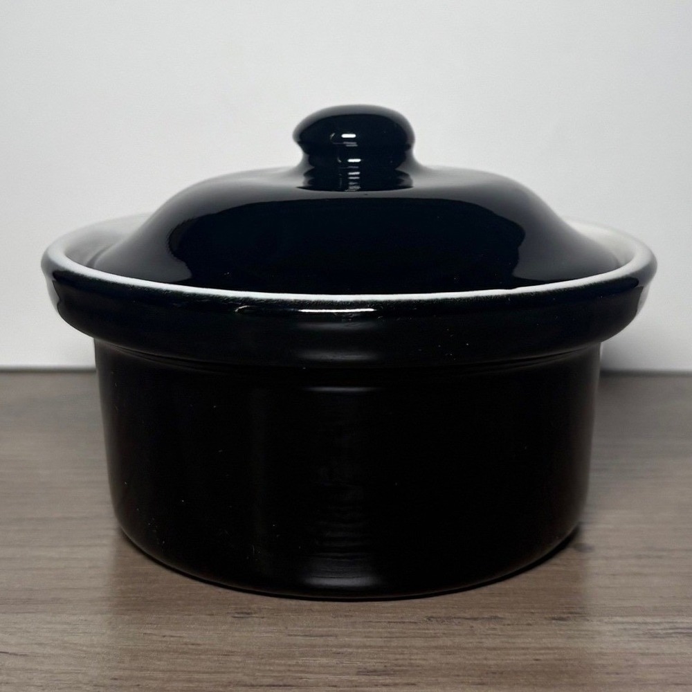 Vintage Chefsware #110 Au Gratin Baking Dish Black White Lid USA